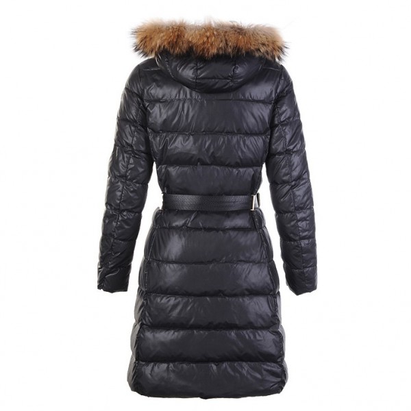 Moncler Nero Fur Cap cinturino e Zipper caldo Cappotti uscita
